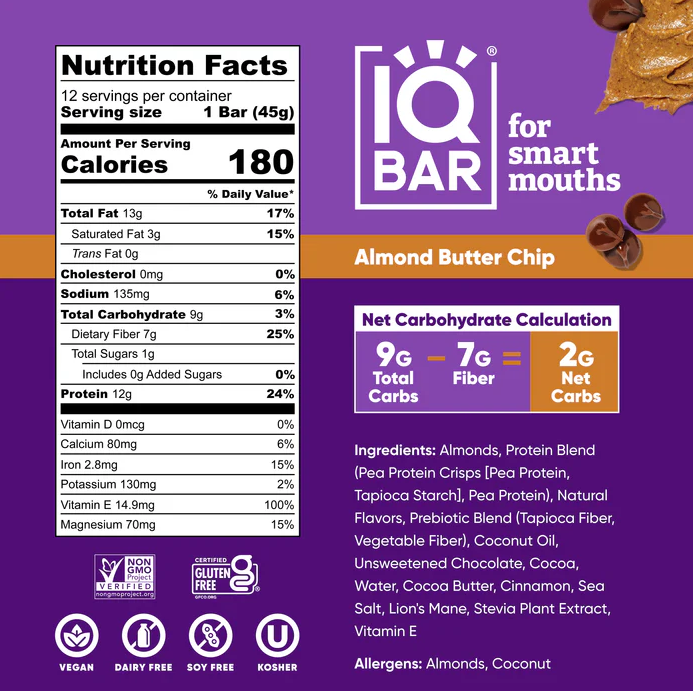 Almond Butter Chip | Protein Bars | Box of 12 | IQBAR