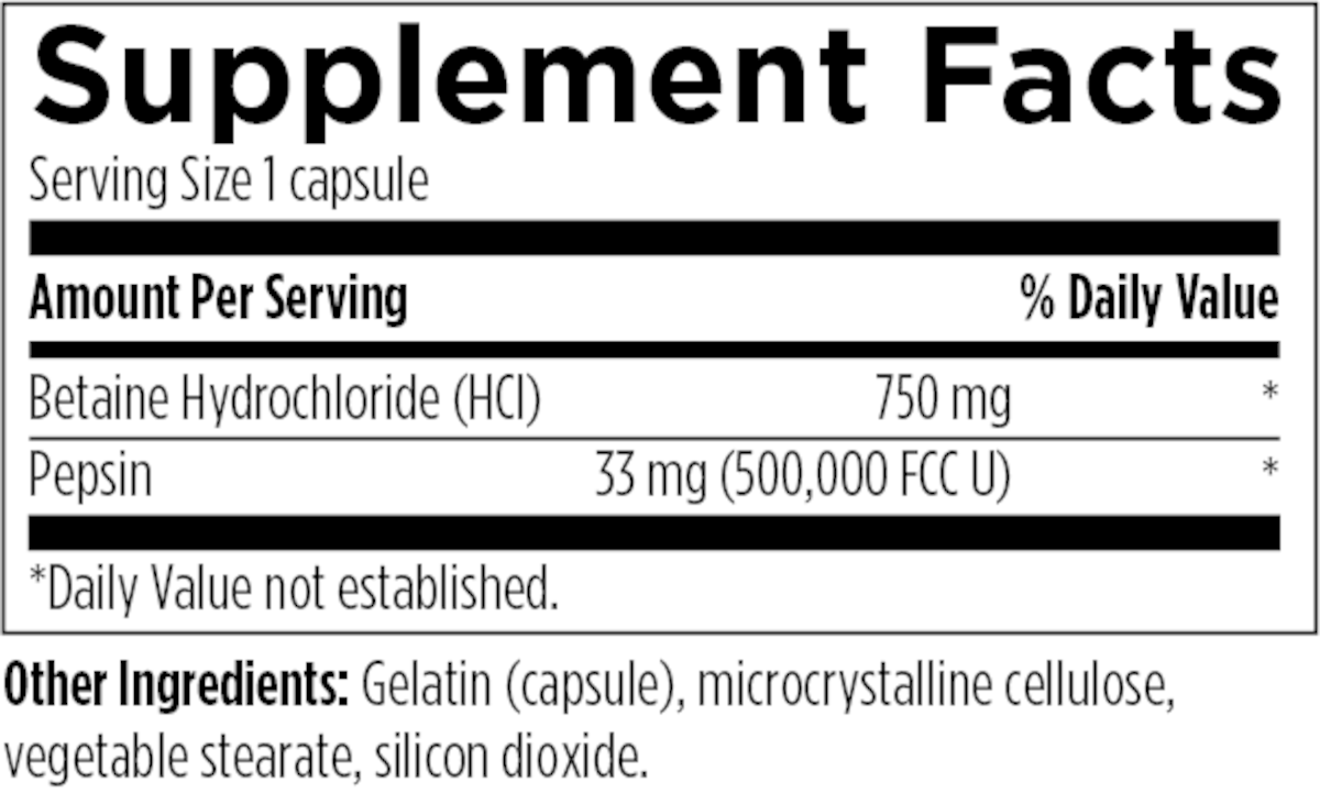 Betaine HCl with Pepsin |  120 Capsule | Designs For Health