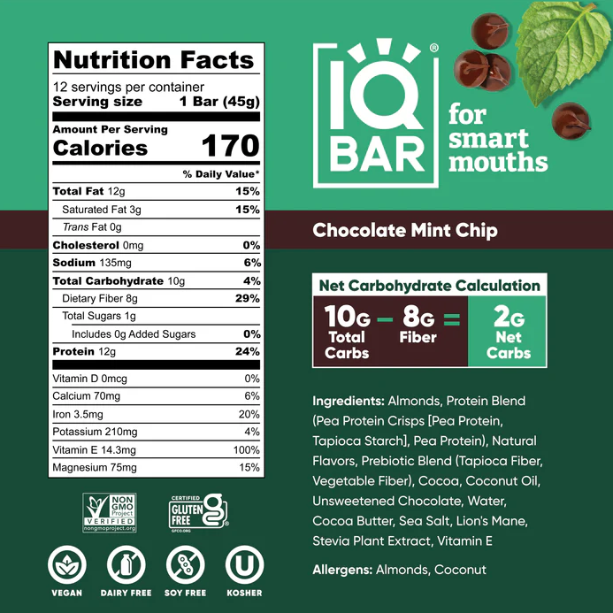 Chocolate Mint Chip | 12 Plant Protein Bars | IQBAR