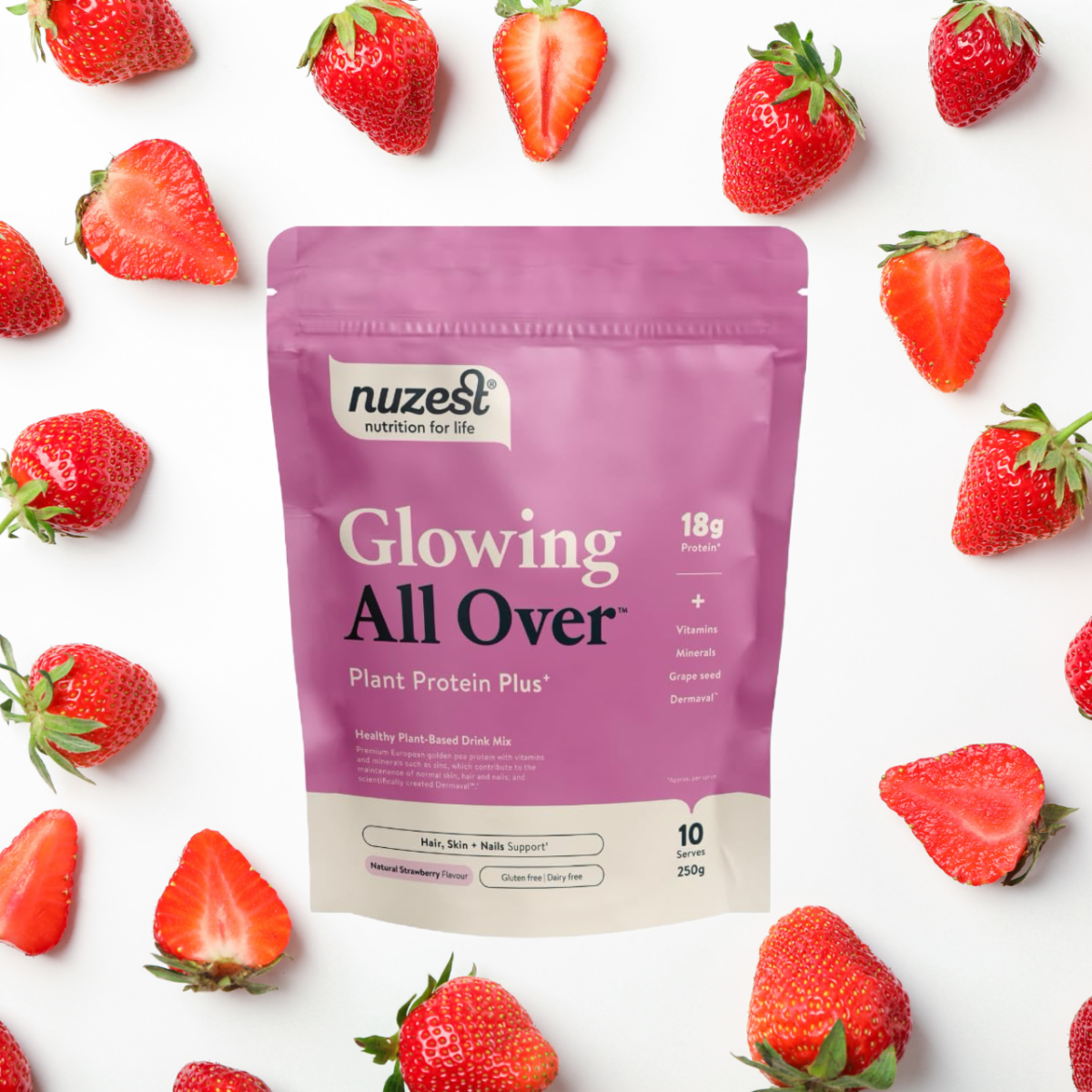 Glowing All Over - Plant Protein Plus - 250g - Natural Strawberry