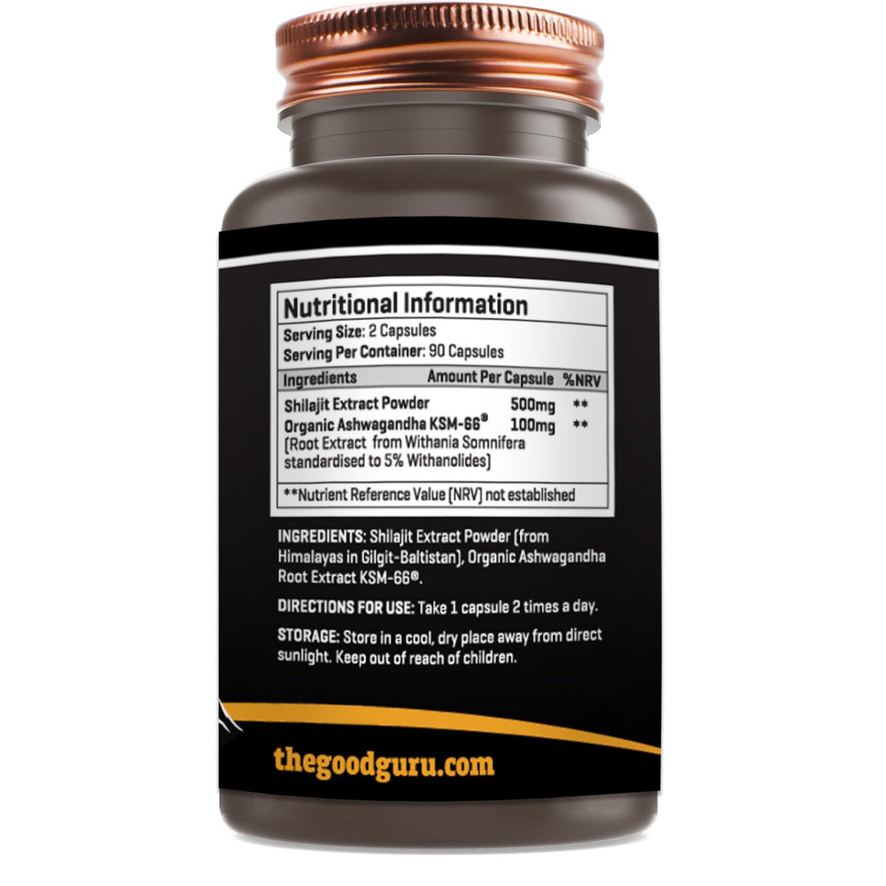 Gold Shilajit + Ashwagandha KSM66 | 1200mg | 90 Capsules