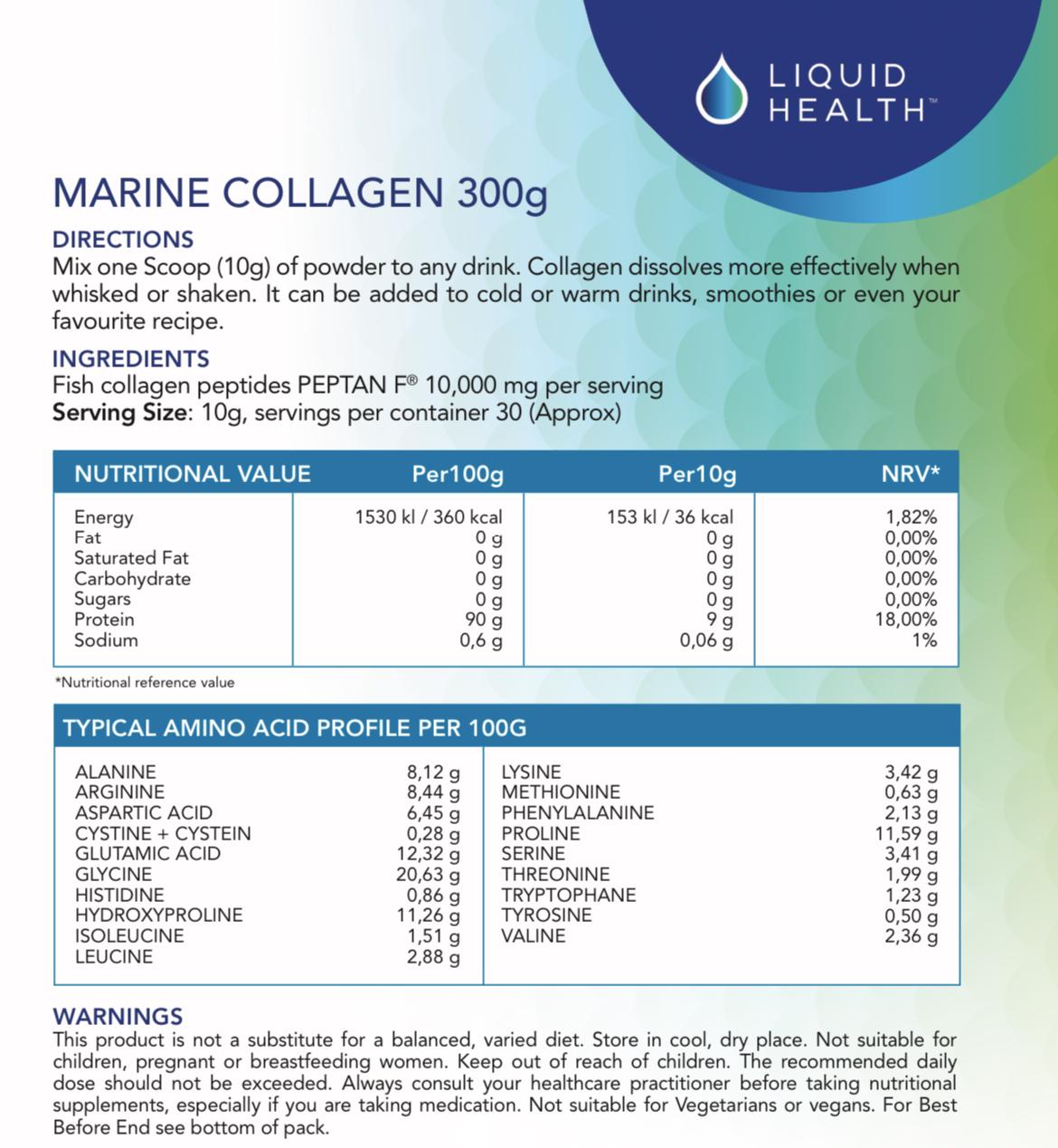 Pure Hydrolysed Marine Collagen | 300g | Liquid Health