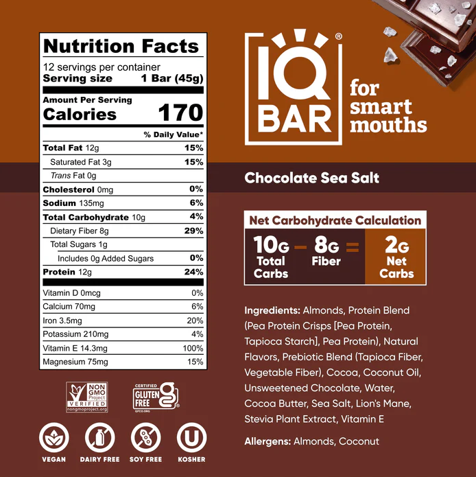 Chocolate Sea Salt - 12 Bars - IQBAR