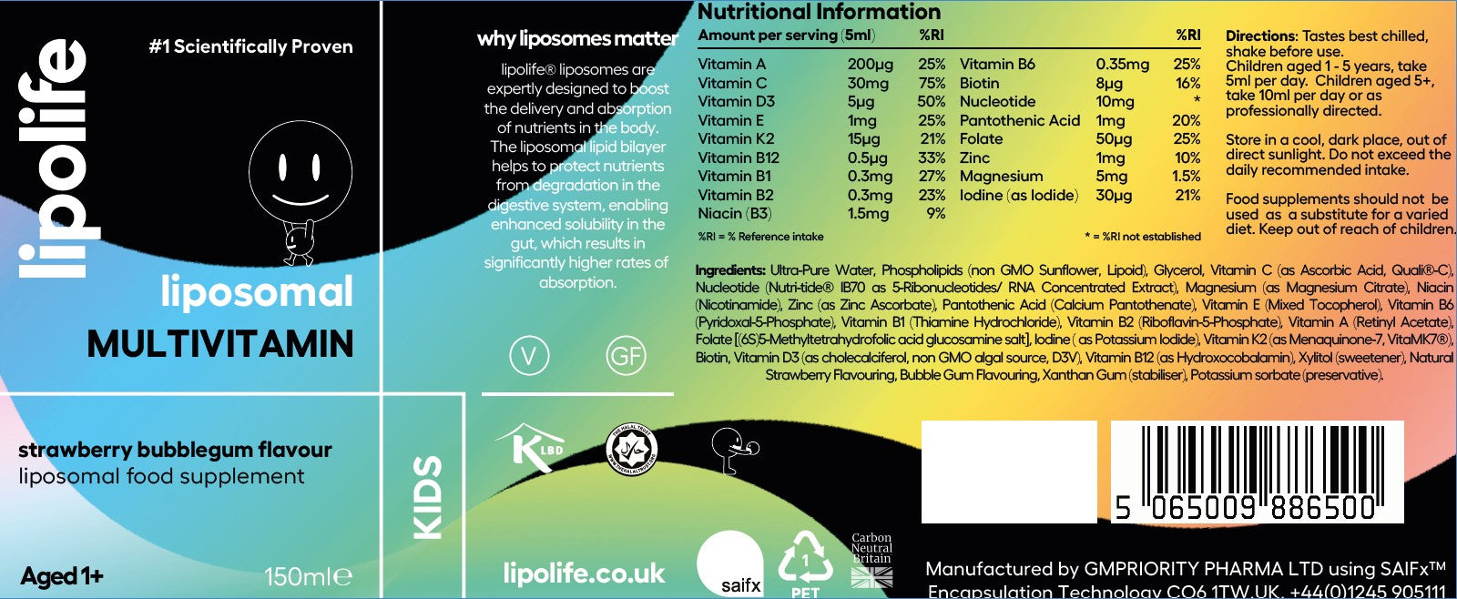 Kid's Liposomal Multivitamin 150ml | Strawberry Bubblegum Flavour