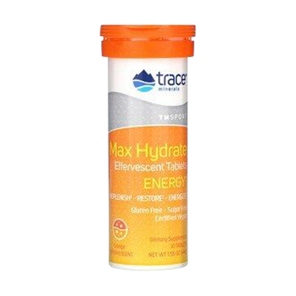 Max Hydrate Energy | Orange Effervescent Tablets | Trace Minerals