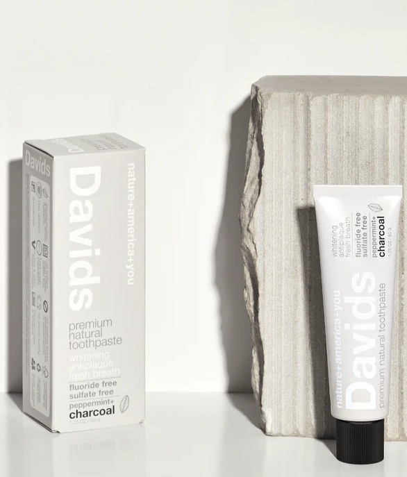 Davids travel size premium toothpaste | charcoal + peppermint