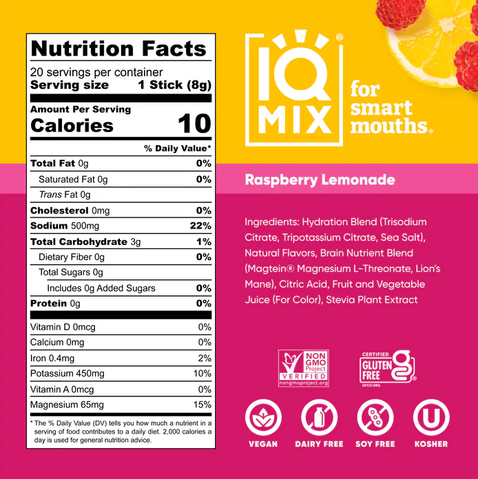 IQMIX Raspberry Lemonade | 20 Electrolyte Hydration Sachets