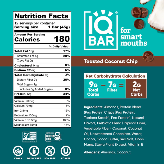 Toasted Coconut Chip | 12 Plant Protein Bars | IQBAR